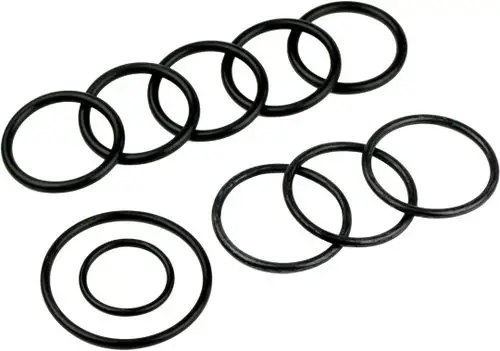 Bosch Dichtungssatz mit mehreren O-Ringen in verschiedenen Größen, angeordnet auf einem weißen Hintergrund. Die O-Ringe sind schwarz und bestehen aus elastischem Material.